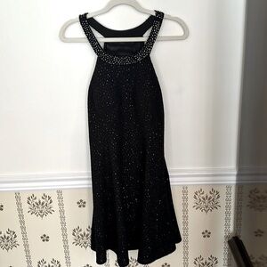 Betsy & Adam Black Beaded Halter Cocktail Party Dress 10 Lined Built-In Bra